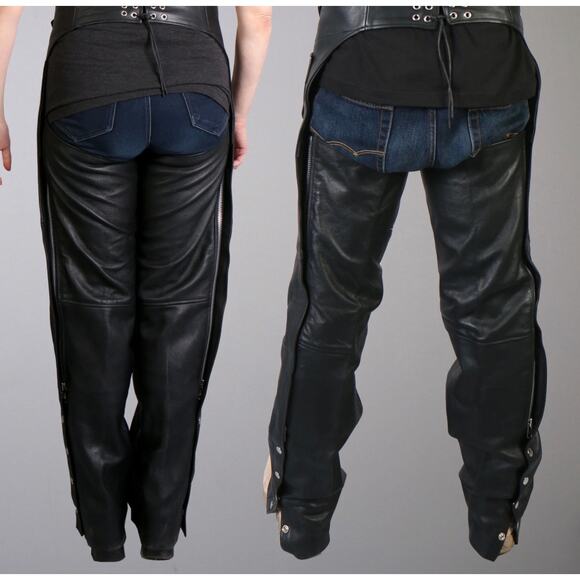 NWT Hot Leathers CHM1005 Fully Lined Motorcycle Unisex Black Leather Biker Chaps - Picture 4 of 9